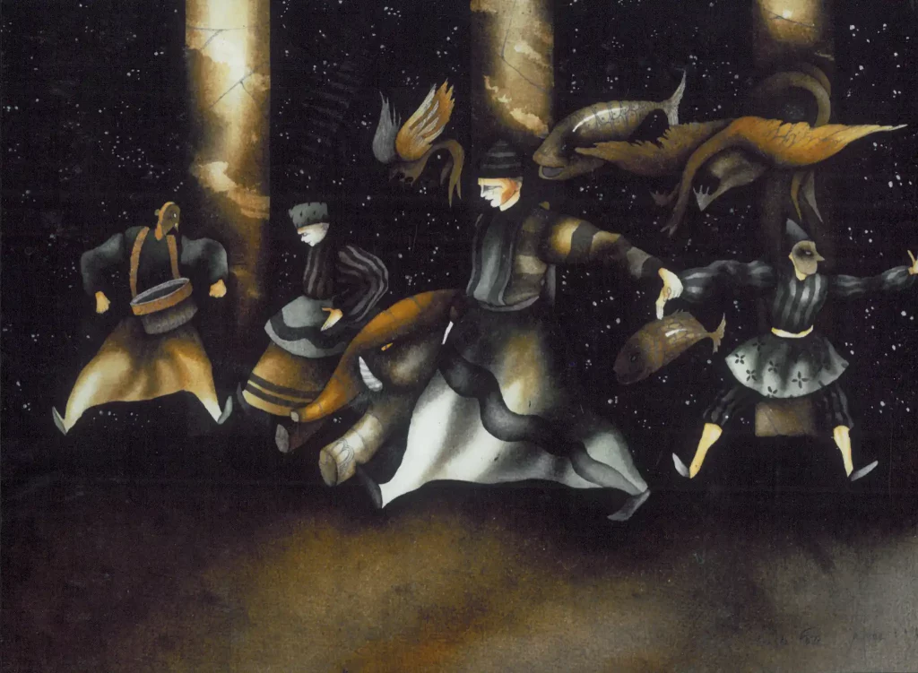 galerie parville jean antoire hierro aquarelles Fin de fête gouache 12F 1981 27