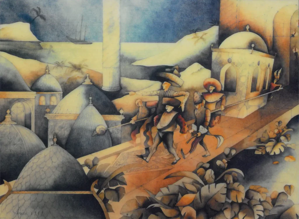 galerie parville jean antoire hierro aquarelles Le pont gouache 20F 1982 54