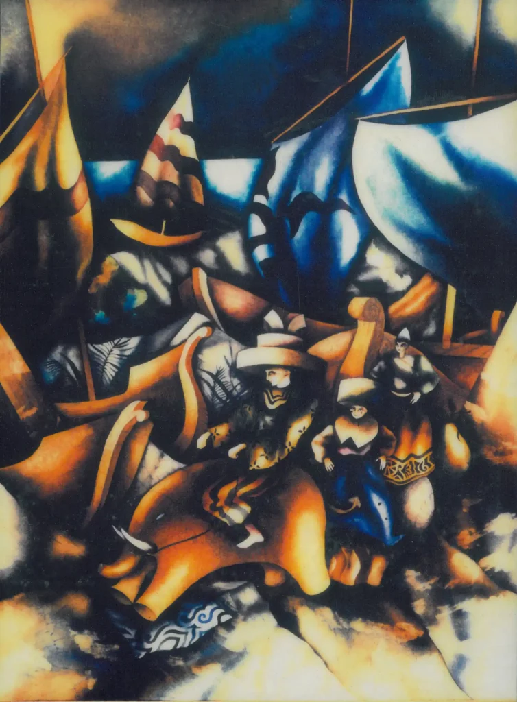 galerie parville jean antoire hierro aquarelles Navires au bleu gouache 20F 1982 59